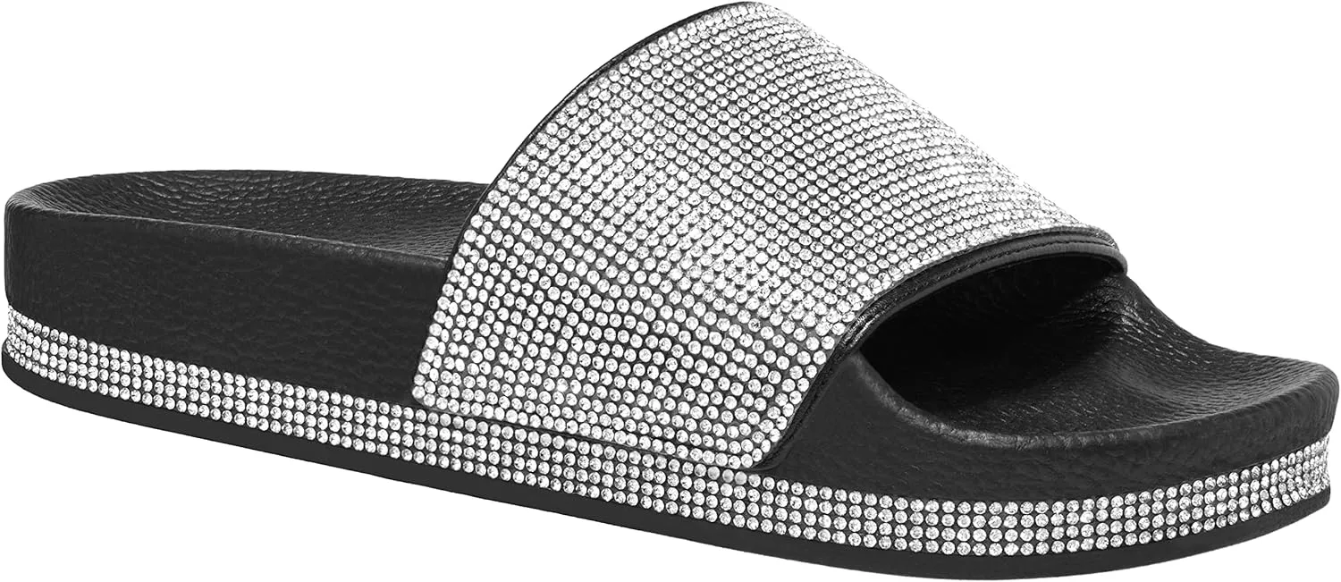 CLOVERLAY Women’s Slide Sandals Rhinestone Glitter Platform Slides Sandals Slippers