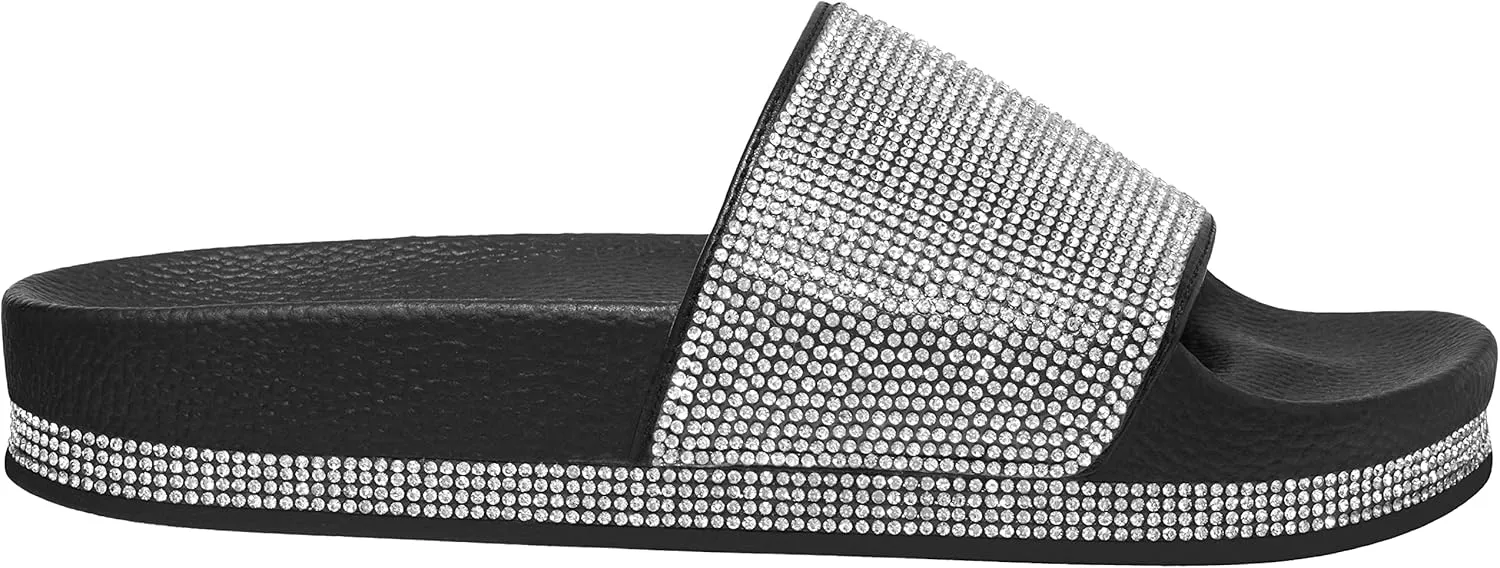 CLOVERLAY Women’s Slide Sandals Rhinestone Glitter Platform Slides Sandals Slippers