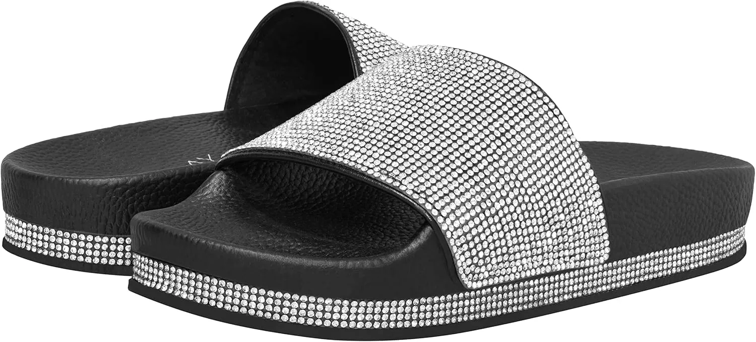 CLOVERLAY Women’s Slide Sandals Rhinestone Glitter Platform Slides Sandals Slippers