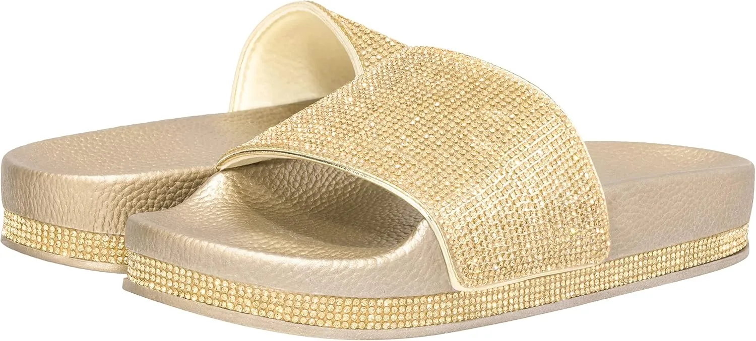 CLOVERLAY Women’s Slide Sandals Rhinestone Glitter Platform Slides Sandals Slippers
