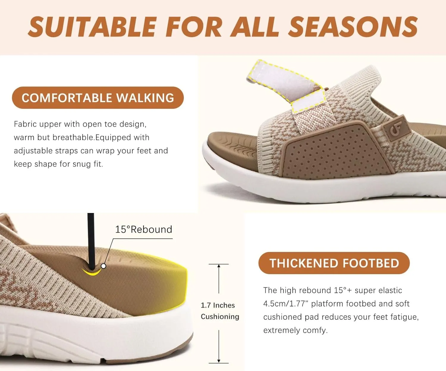 COFACE Women’s Orthotic Sandals Comfortable Plantar Fasciitis Arch Support Sandal Slippers Ladies Fashion Fabric Kint Slides Sandals with Lightweight Athletic Soft Cushion Footbed (US Size 5-11)
