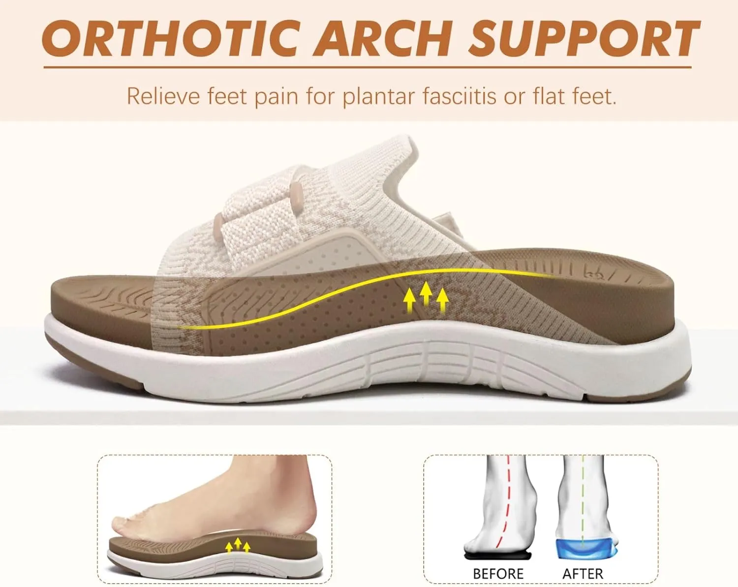 COFACE Women’s Orthotic Sandals Comfortable Plantar Fasciitis Arch Support Sandal Slippers Ladies Fashion Fabric Kint Slides Sandals with Lightweight Athletic Soft Cushion Footbed (US Size 5-11)