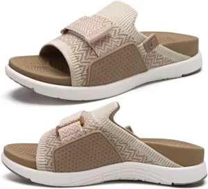 COFACE Women’s Orthotic Sandals Comfortable Plantar Fasciitis Arch Support Sandal Slippers Ladies Fashion Fabric Kint Slides Sandals with Lightweight Athletic Soft Cushion Footbed (US Size 5-11)