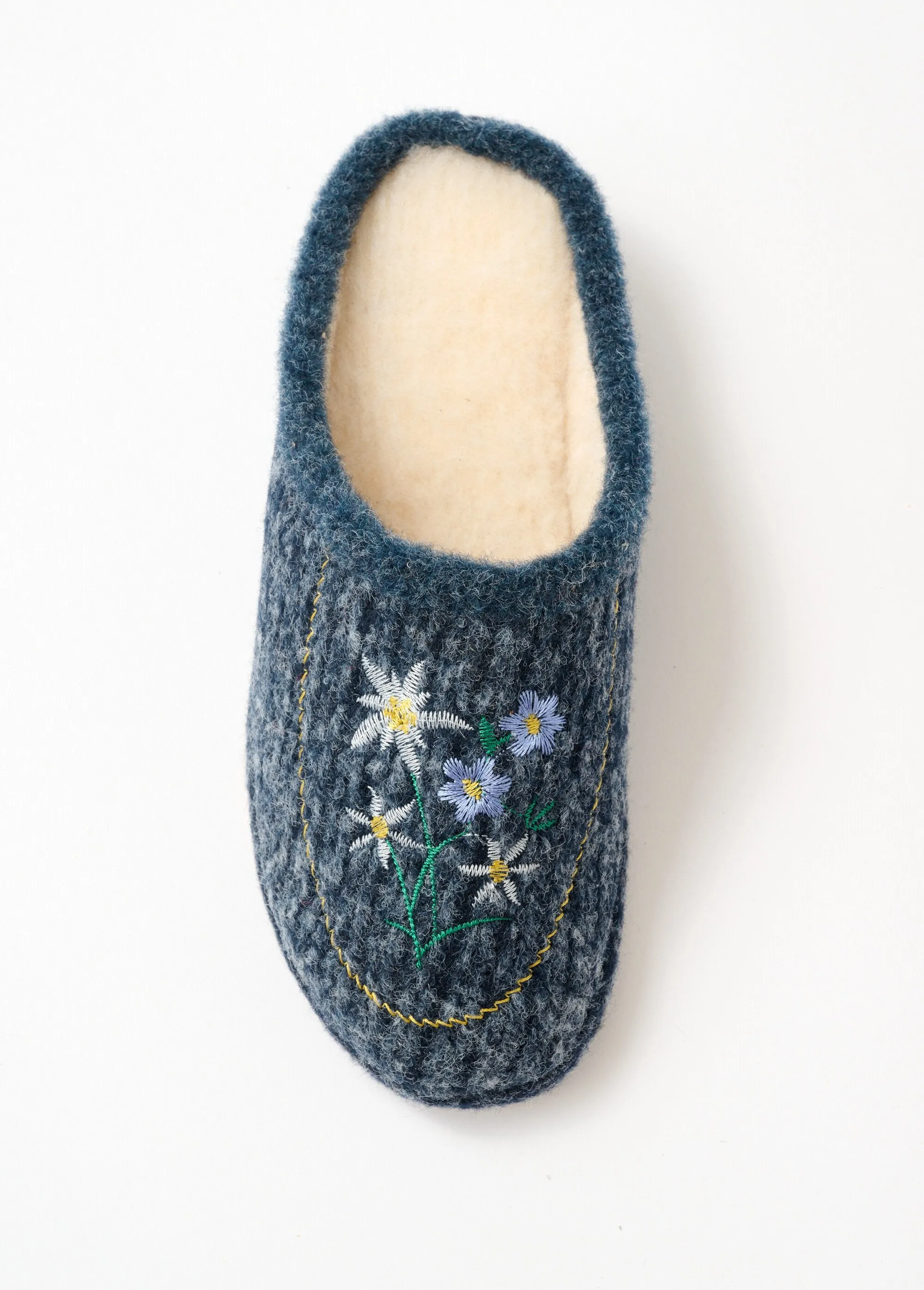 Comfort width embroidered mule slippers