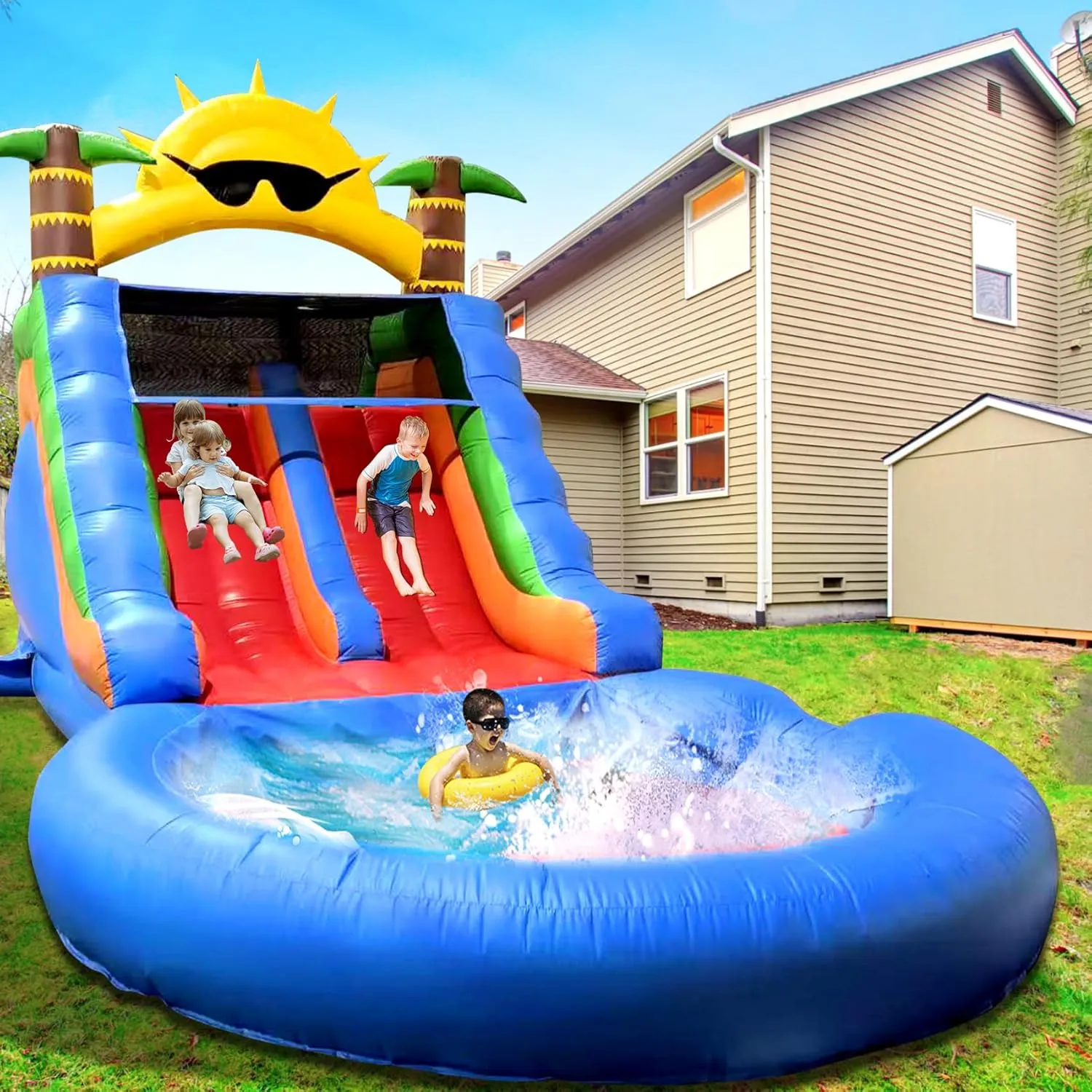 Commercial Water Slide for Adults Kids(Double Slides&Big Splash Water Pool),100% PVC 22.5ft(L) Adult Inflatable Water Slide with Blower Great for Outdoor Summer Fun,Backyard Party-22.5x10.8x12.3ft