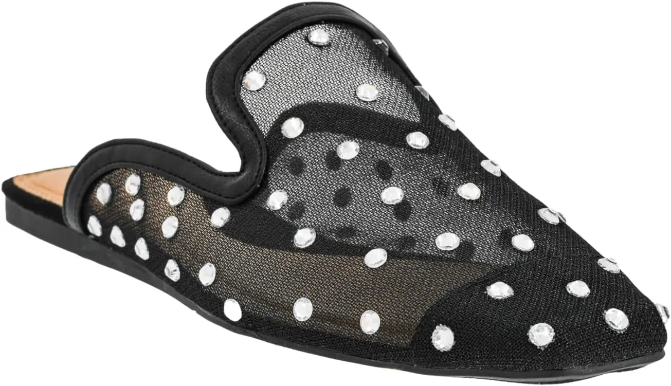 Corkys Footwear Hey Girl to Die for Slip-on Flat Mule - Rhinestone Mesh Body, Closed Toe, Breathable and Lightweight Elegance, Comfortable and Lightly Cushioned Insoles