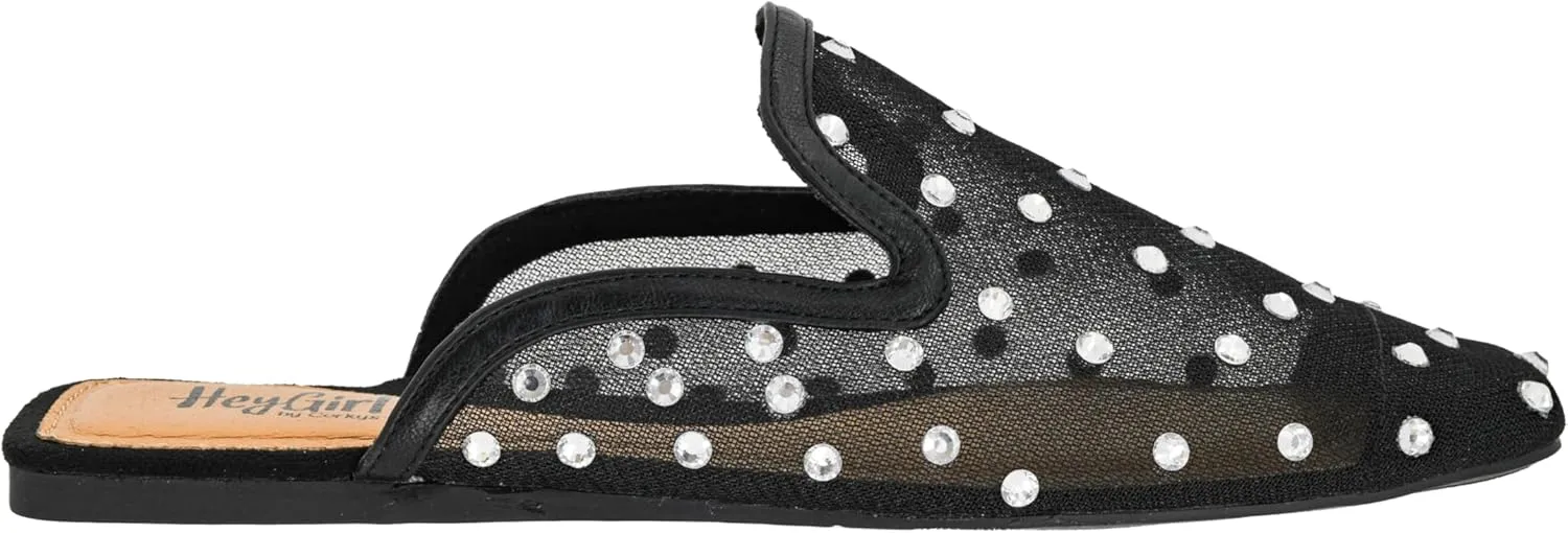 Corkys Footwear Hey Girl to Die for Slip-on Flat Mule - Rhinestone Mesh Body, Closed Toe, Breathable and Lightweight Elegance, Comfortable and Lightly Cushioned Insoles