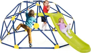 Costzon Climbing Dome with Slide for Kids, 8FT Kids Jungle Gym Monkey Bar Climbing Toys for Outdoor, 2 in 1 Indoor Geometric Dome Climber Playground Set for 3-8 Boys Girls Toddlers Backyard Gifts