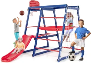 Costzon Indoor Outdoor Jungle Gym, 7 in 1 Kids Steel Climbing Toys for Toddlers w/Climbing, Crawling&Rope Ladder, Basketball Hoop, Rust-Resistant, Playground Gym for Boys Girls Gifts