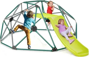 Costzon Kids Climbing Dome with Slide, 8FT Kids Jungle Gym Monkey Bar Climbing Toys for Outdoor, 2 in 1 Indoor Geometric Dome Climber Playground Set for 3-8 Boys Girls Toddlers Backyard Gift Present