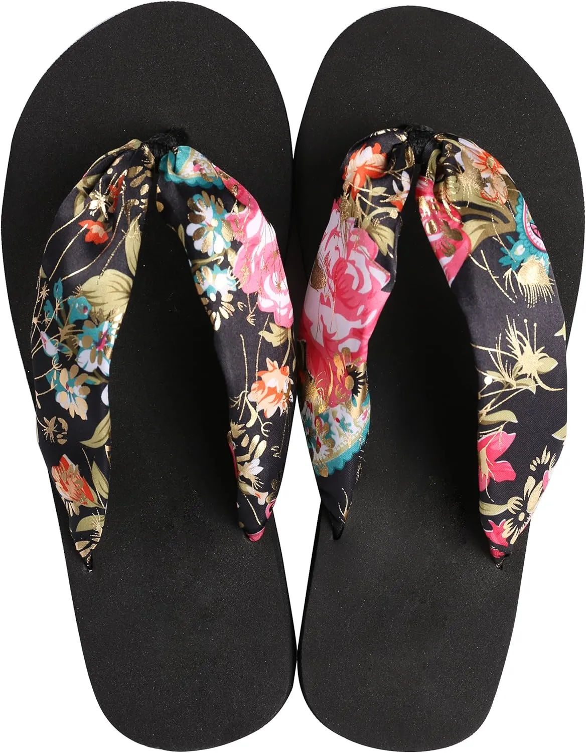 Coushioned Insole Flip Flops with Heal, Women's Floral Sandal with Soft Thong Strap & Anti-Skid Textured Rubber Sole, Slippers for Beach & Casual Wear