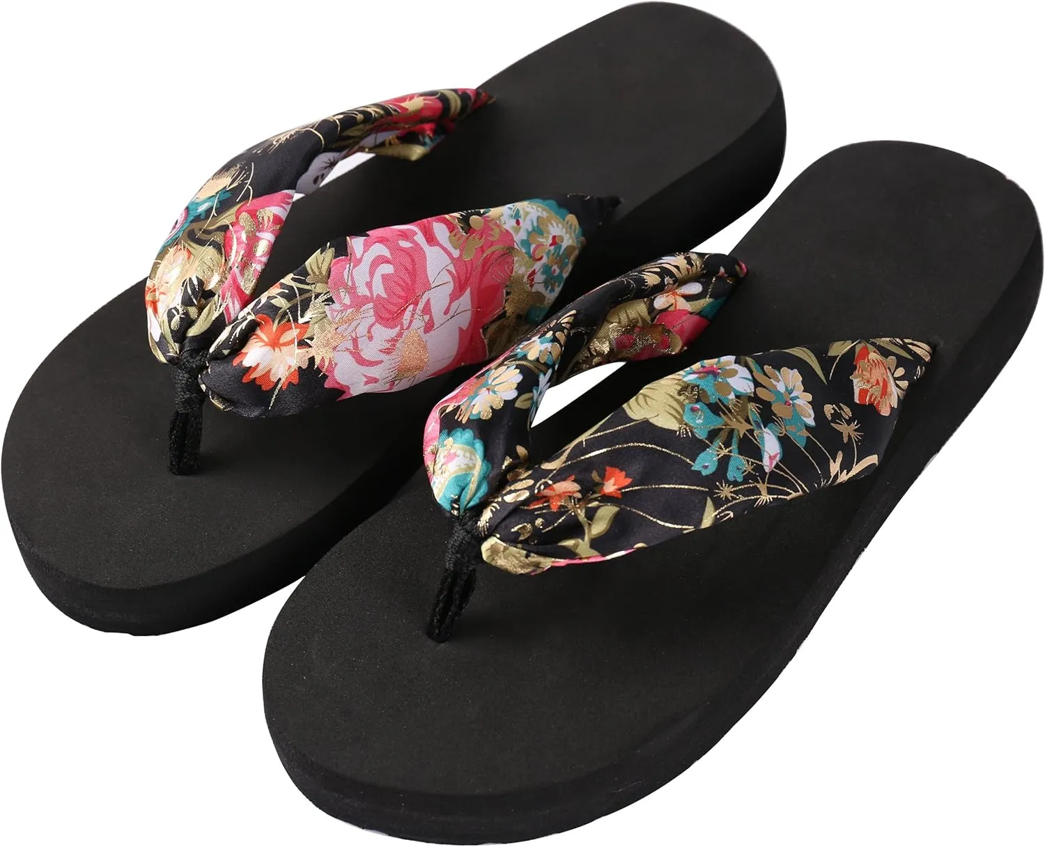 Coushioned Insole Flip Flops with Heal, Women's Floral Sandal with Soft Thong Strap & Anti-Skid Textured Rubber Sole, Slippers for Beach & Casual Wear