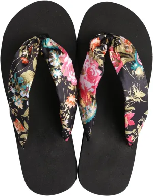 Coushioned Insole Flip Flops with Heal, Women's Floral Sandal with Soft Thong Strap & Anti-Skid Textured Rubber Sole, Slippers for Beach & Casual Wear