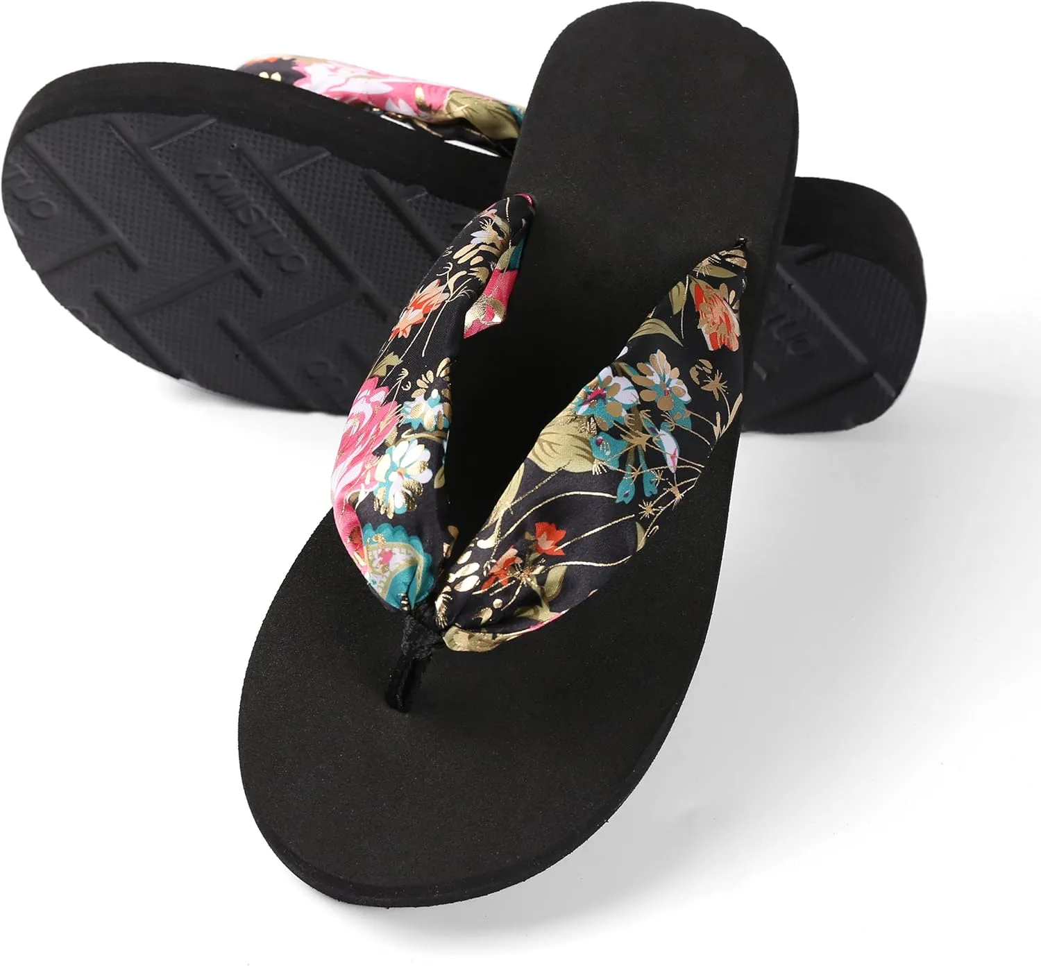 Coushioned Insole Flip Flops with Heal, Women's Floral Sandal with Soft Thong Strap & Anti-Skid Textured Rubber Sole, Slippers for Beach & Casual Wear