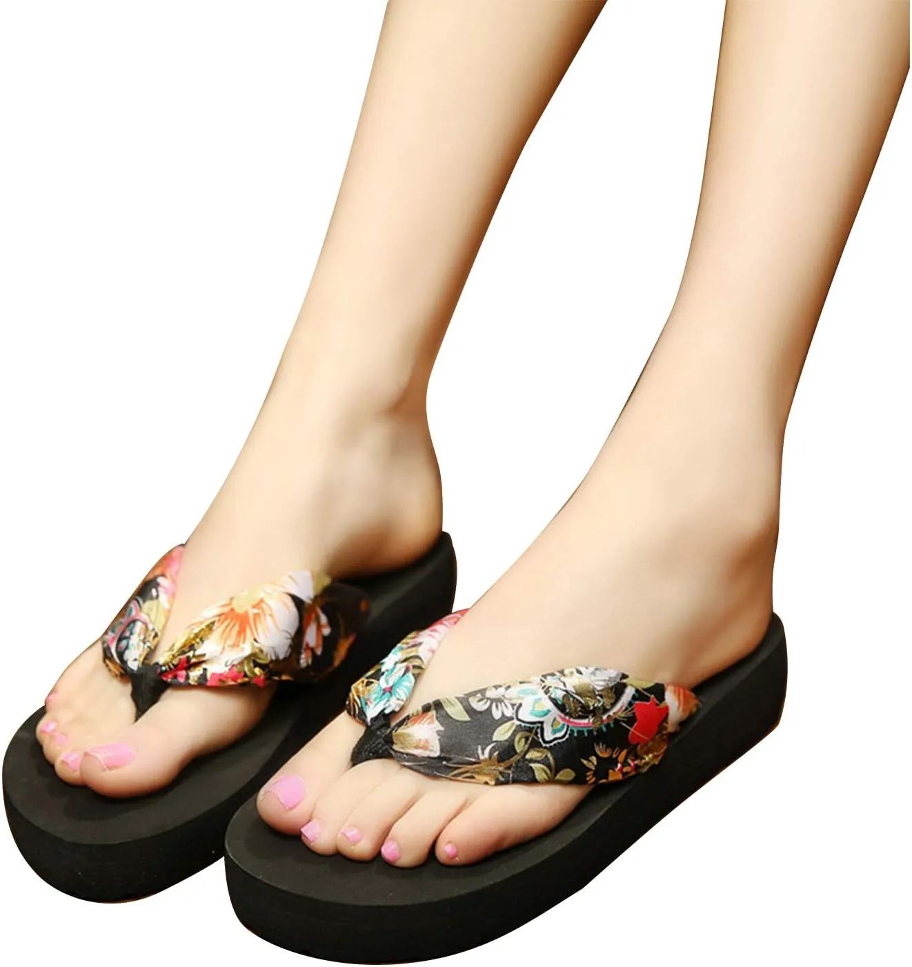 Coushioned Insole Flip Flops with Heal, Women's Floral Sandal with Soft Thong Strap & Anti-Skid Textured Rubber Sole, Slippers for Beach & Casual Wear