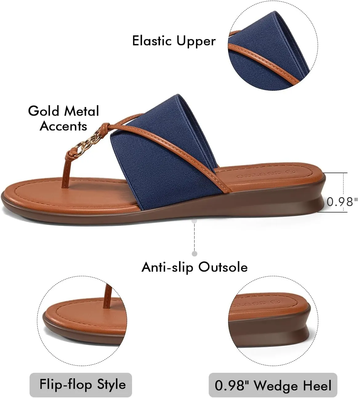 Coutgo Womens Flip Flops Wedge Sandals Dressy Beach Summer Flats Comfortable Slip on Stretch Slippers Shoes