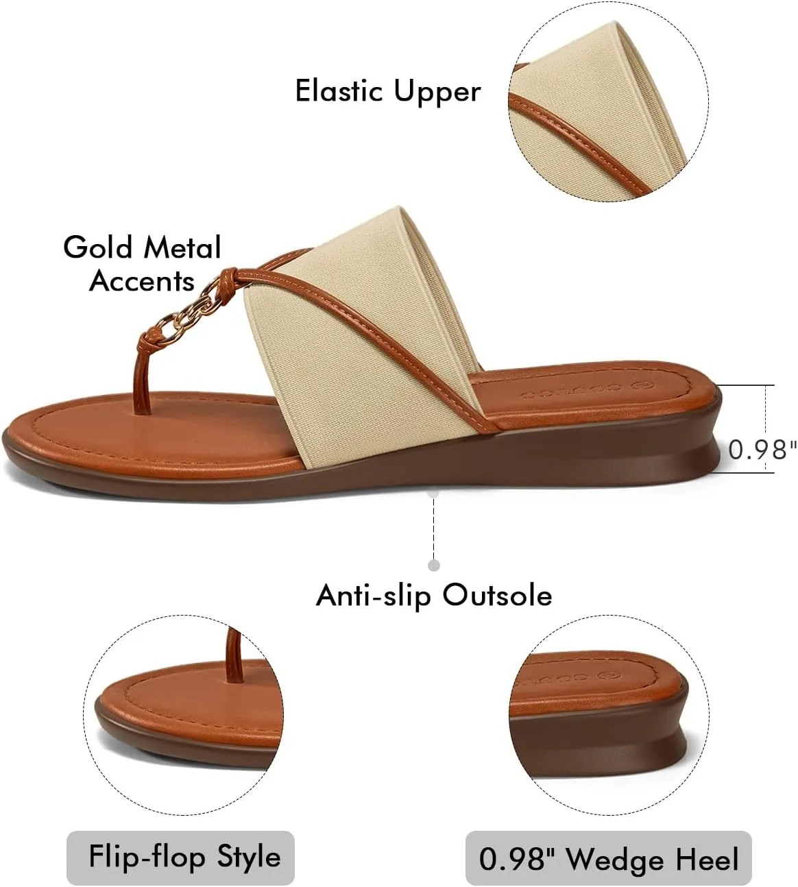 Coutgo Womens Flip Flops Wedge Sandals Dressy Beach Summer Flats Comfortable Slip on Stretch Slippers Shoes
