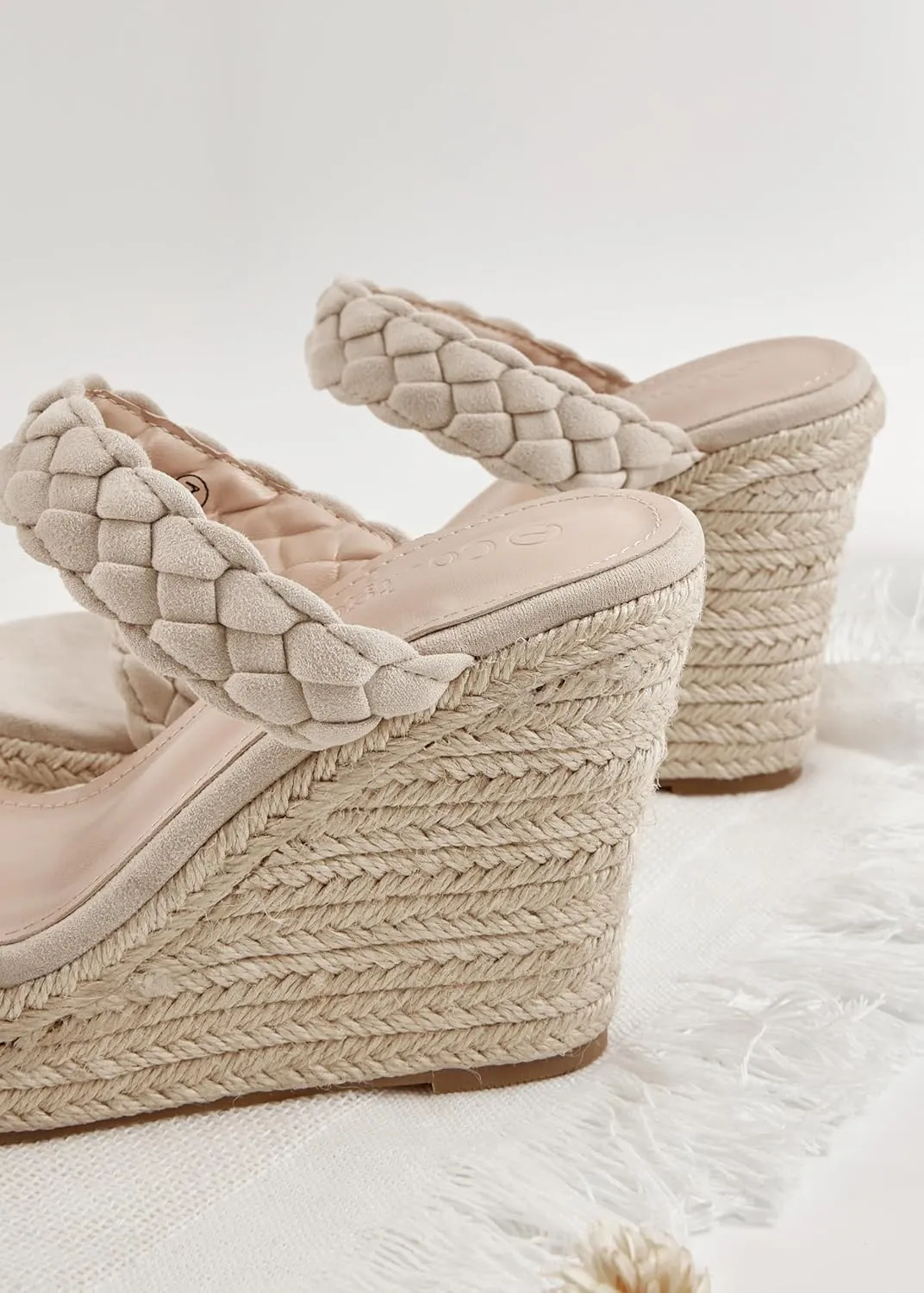Coutgo Womens Wedge Platform Sandals Espadrilles Two Strap Woven Slip On Summer Cute Slide Sandals