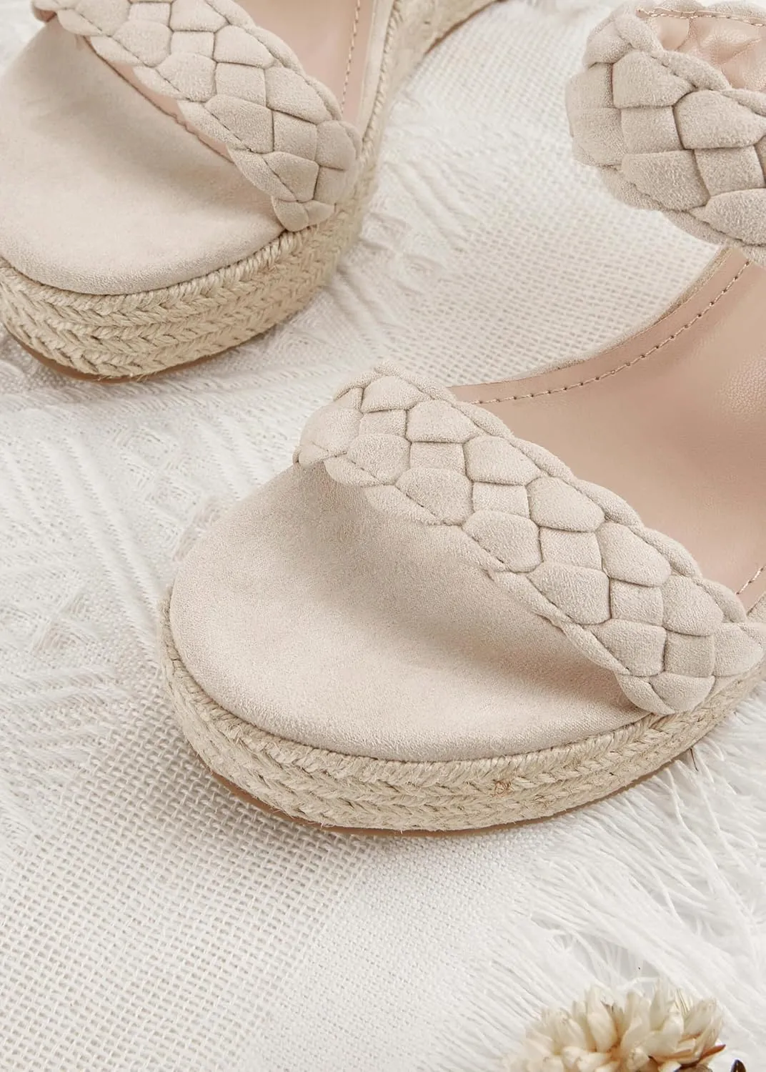 Coutgo Womens Wedge Platform Sandals Espadrilles Two Strap Woven Slip On Summer Cute Slide Sandals