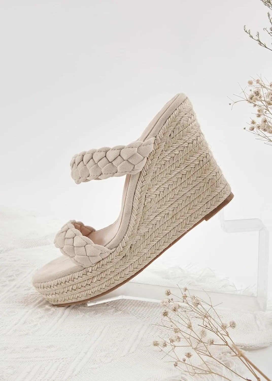 Coutgo Womens Wedge Platform Sandals Espadrilles Two Strap Woven Slip On Summer Cute Slide Sandals