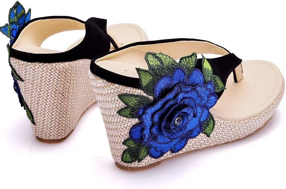Crystal Queen Flower Wedges Sandals Flip Flops For Women Beach Sandals Wedges Platform Bohemia Sandals Flip Flops Women Summer Shoes