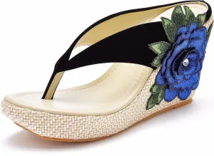 Crystal Queen Flower Wedges Sandals Flip Flops For Women Beach Sandals Wedges Platform Bohemia Sandals Flip Flops Women Summer Shoes