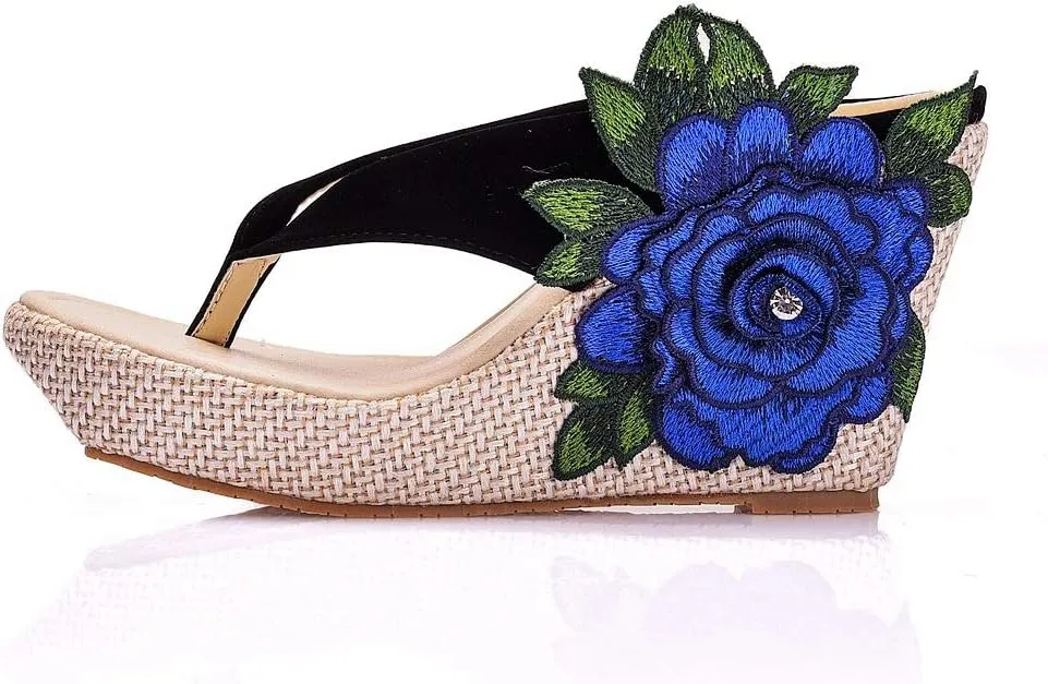 Crystal Queen Flower Wedges Sandals Flip Flops For Women Beach Sandals Wedges Platform Bohemia Sandals Flip Flops Women Summer Shoes