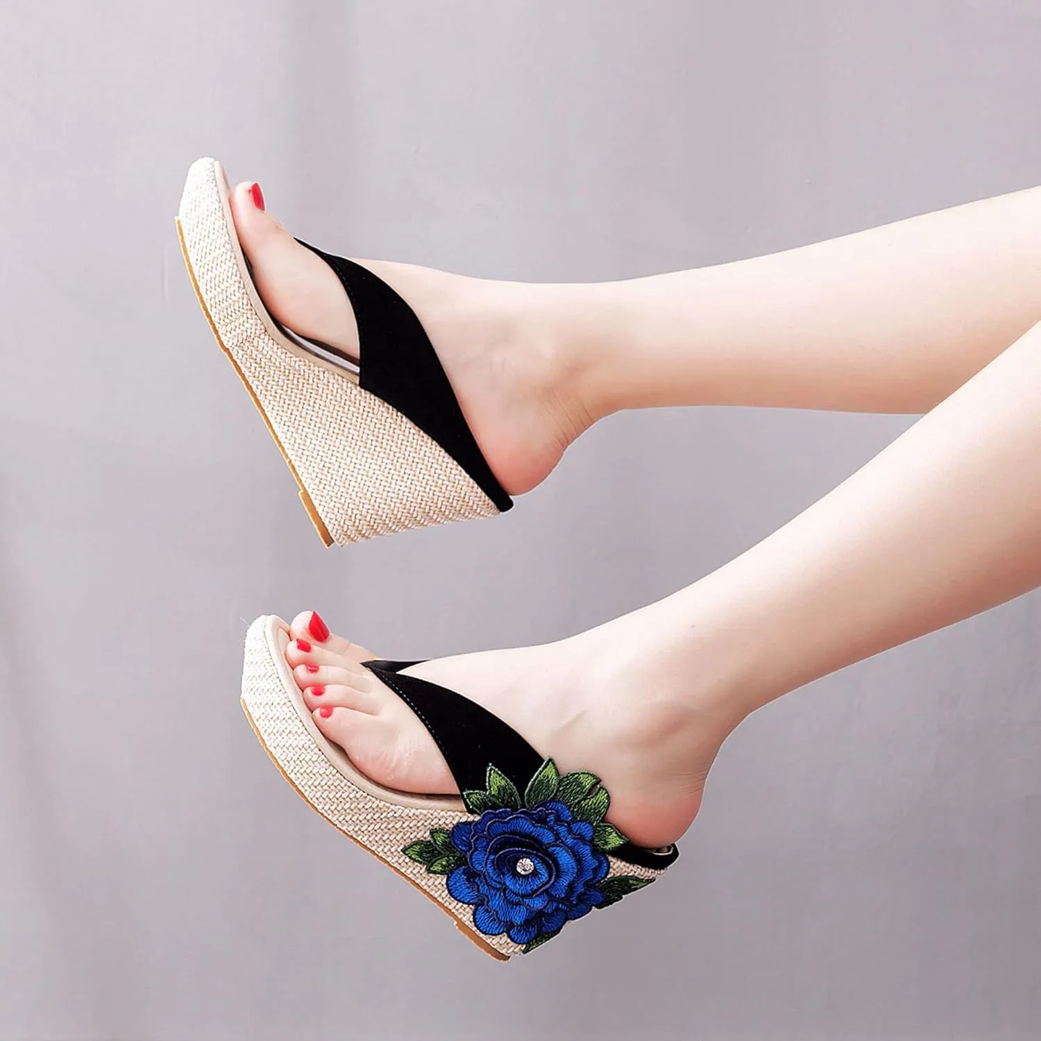 Crystal Queen Flower Wedges Sandals Flip Flops For Women Beach Sandals Wedges Platform Bohemia Sandals Flip Flops Women Summer Shoes
