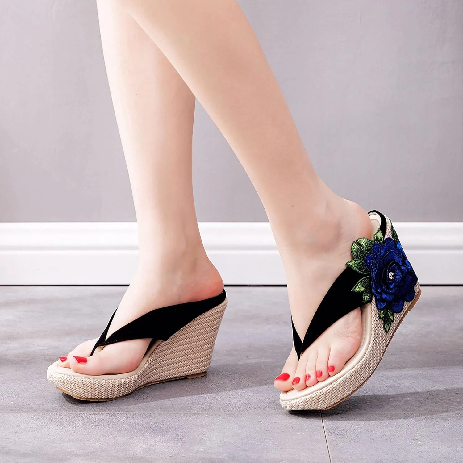 Crystal Queen Flower Wedges Sandals Flip Flops For Women Beach Sandals Wedges Platform Bohemia Sandals Flip Flops Women Summer Shoes