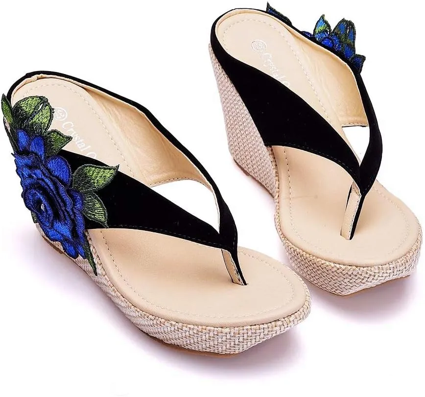 Crystal Queen Flower Wedges Sandals Flip Flops For Women Beach Sandals Wedges Platform Bohemia Sandals Flip Flops Women Summer Shoes