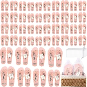 Cuffbow 48 Pairs Bulk Flip Flops for Wedding Guest Bride Sandals Spa Slippers with Size Card Organza Bag for Beach Pool Party