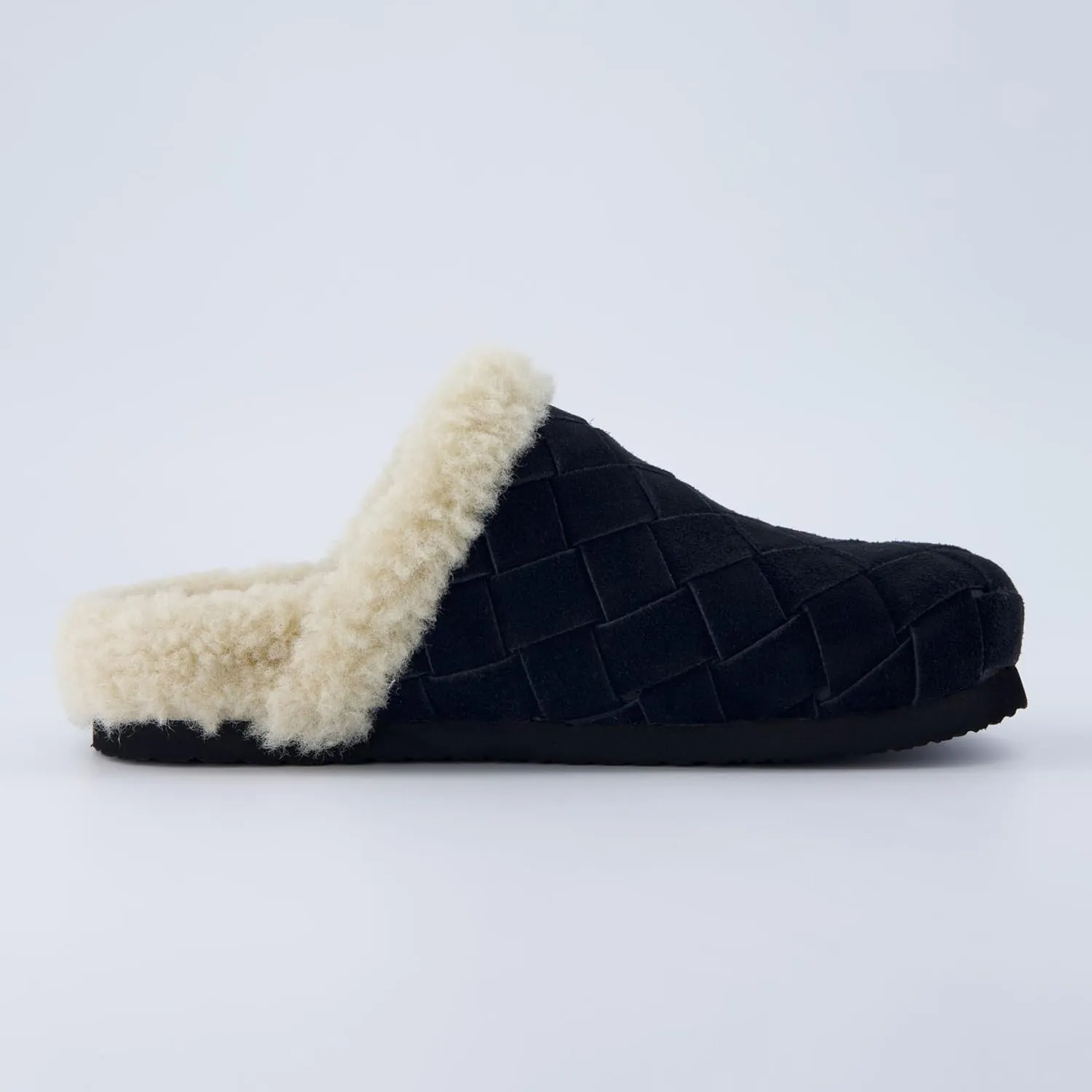 CUSHIONAIRE Cliché Genuine Suede Woven Mule Slippers for Women Indoor and Outdoor - Slip On Faux Fur Lining Women Footwear for Comfort