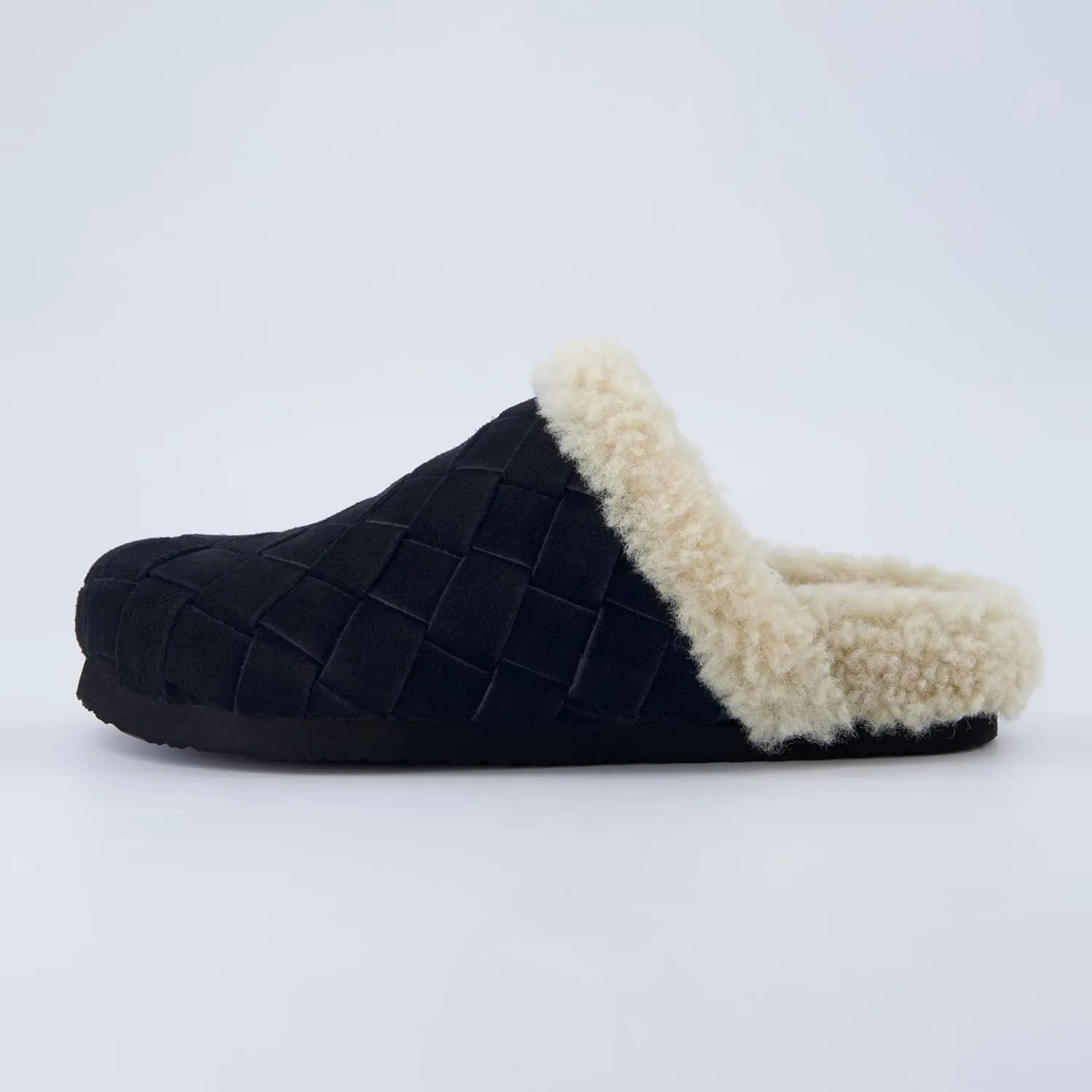 CUSHIONAIRE Cliché Genuine Suede Woven Mule Slippers for Women Indoor and Outdoor - Slip On Faux Fur Lining Women Footwear for Comfort