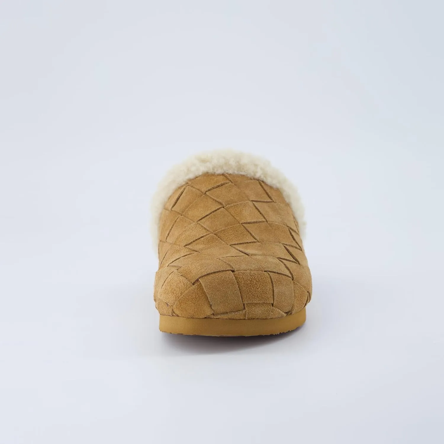 CUSHIONAIRE Cliché Genuine Suede Woven Mule Slippers for Women Indoor and Outdoor - Slip On Faux Fur Lining Women Footwear for Comfort