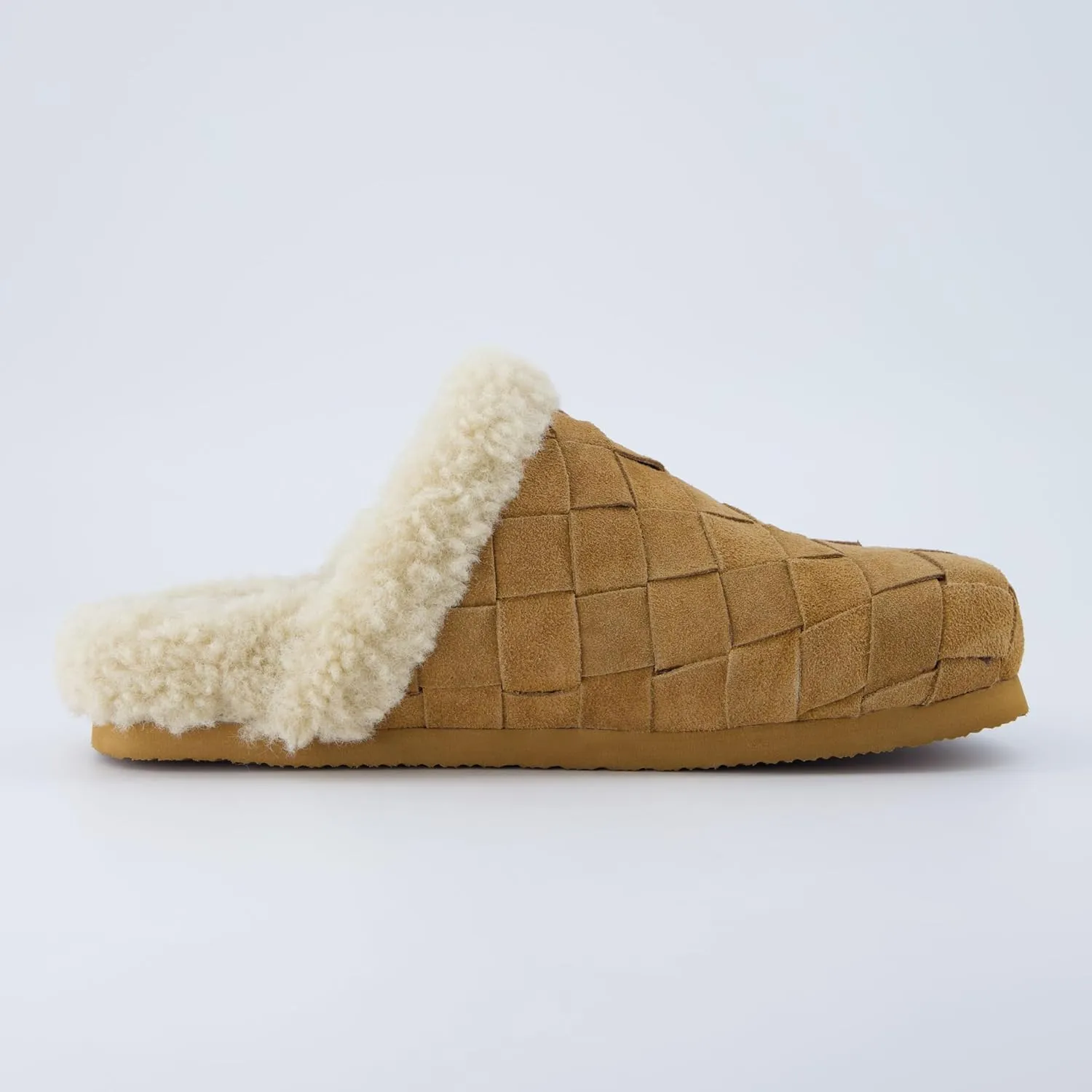 CUSHIONAIRE Cliché Genuine Suede Woven Mule Slippers for Women Indoor and Outdoor - Slip On Faux Fur Lining Women Footwear for Comfort