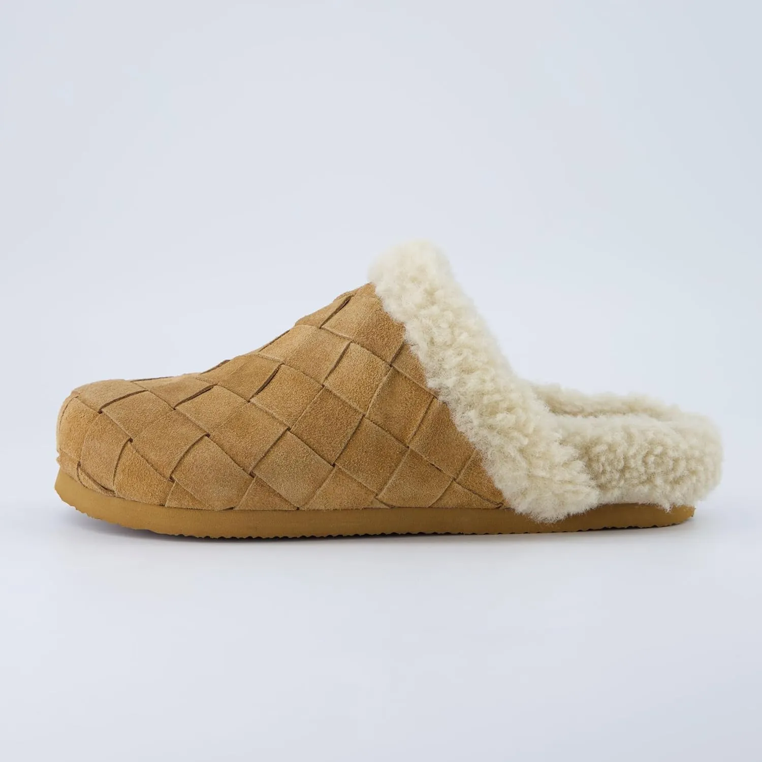 CUSHIONAIRE Cliché Genuine Suede Woven Mule Slippers for Women Indoor and Outdoor - Slip On Faux Fur Lining Women Footwear for Comfort
