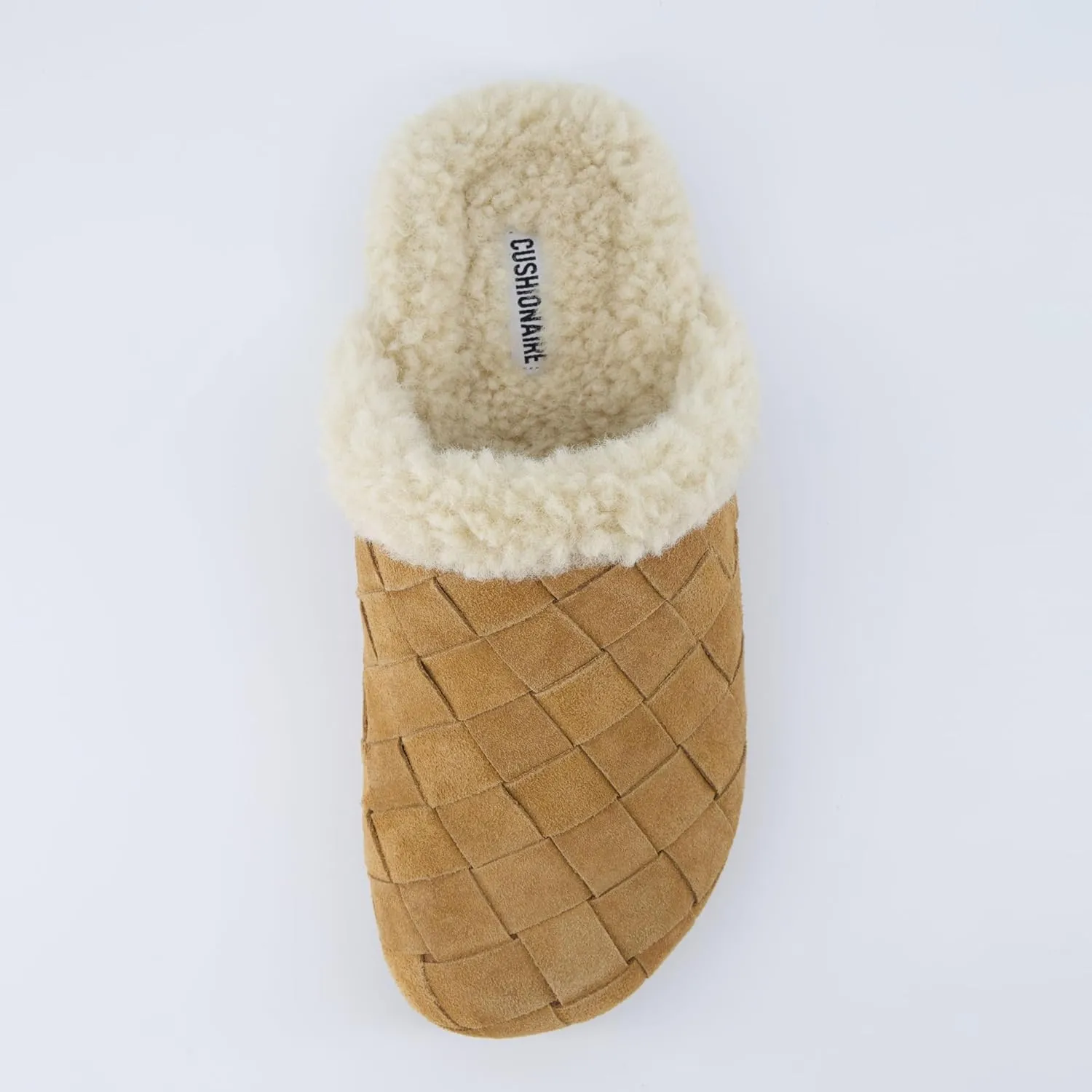 CUSHIONAIRE Cliché Genuine Suede Woven Mule Slippers for Women Indoor and Outdoor - Slip On Faux Fur Lining Women Footwear for Comfort