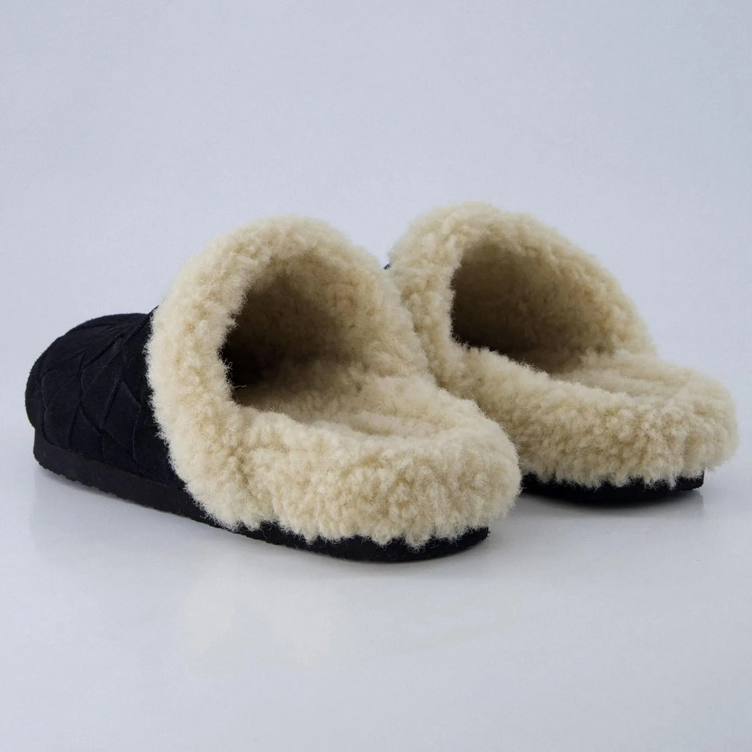 CUSHIONAIRE Cliché Genuine Suede Woven Mule Slippers for Women Indoor and Outdoor - Slip On Faux Fur Lining Women Footwear for Comfort