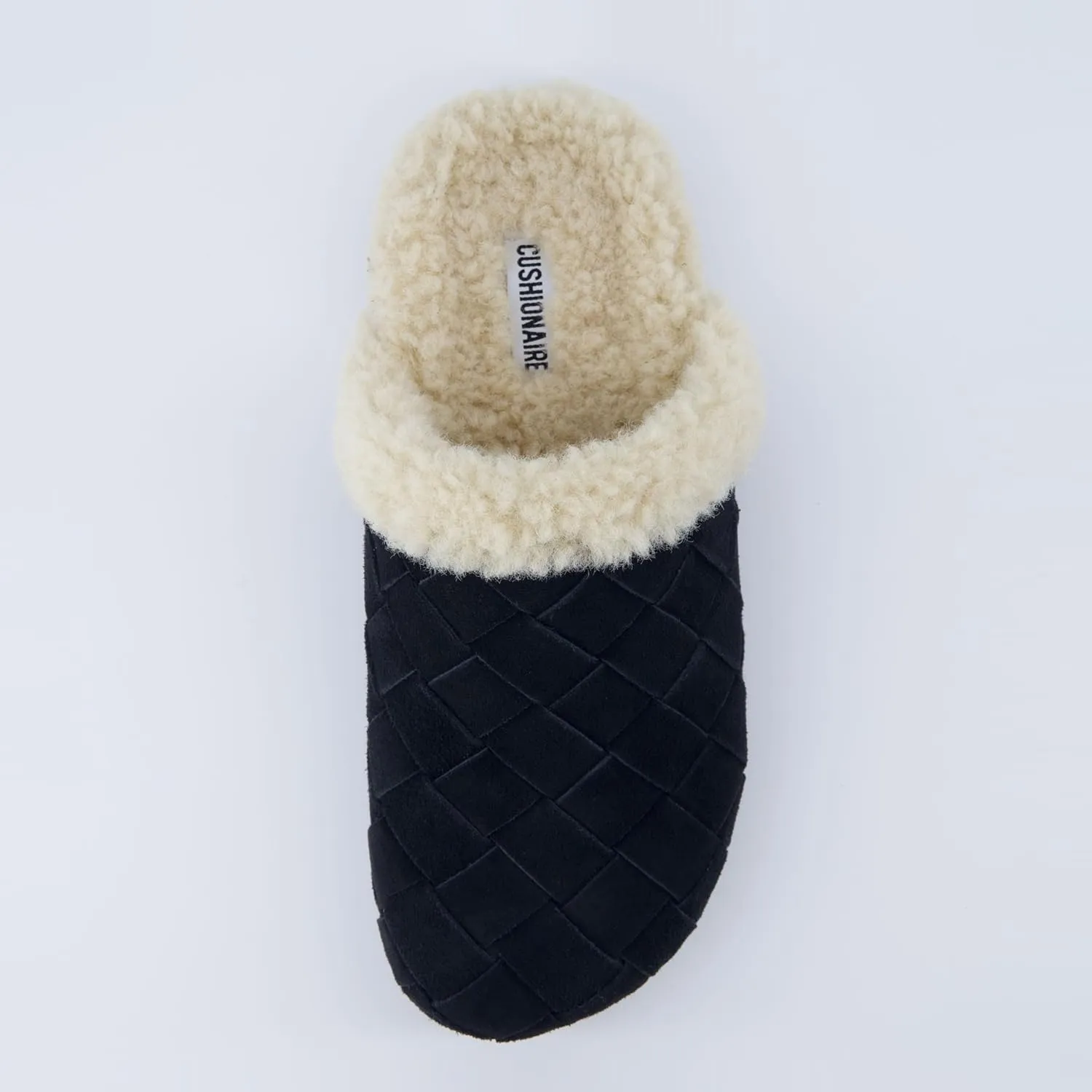 CUSHIONAIRE Cliché Genuine Suede Woven Mule Slippers for Women Indoor and Outdoor - Slip On Faux Fur Lining Women Footwear for Comfort