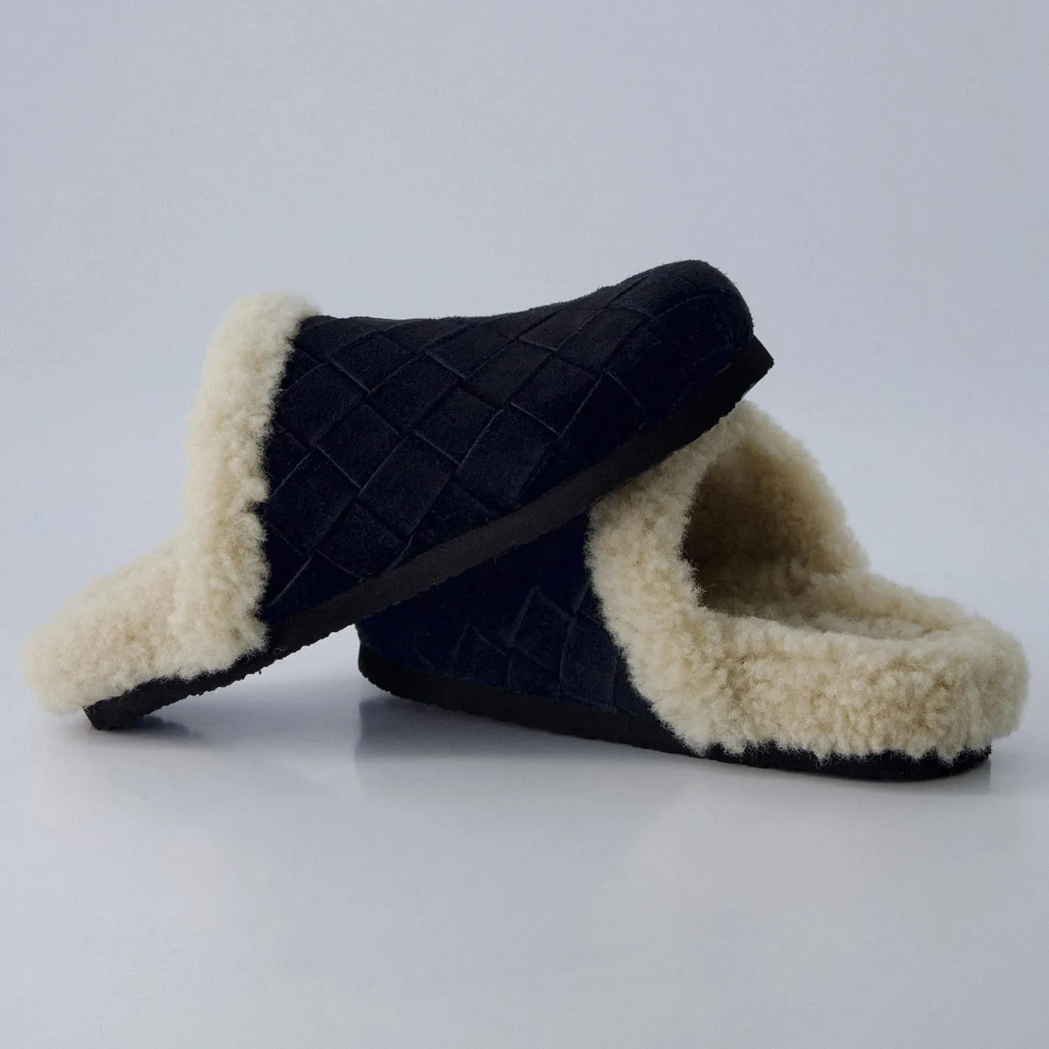 CUSHIONAIRE Cliché Genuine Suede Woven Mule Slippers for Women Indoor and Outdoor - Slip On Faux Fur Lining Women Footwear for Comfort