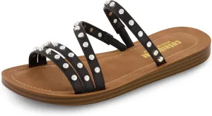 CUSHIONAIRE Women's Andrea strappy stud slide sandal  Memory Foam