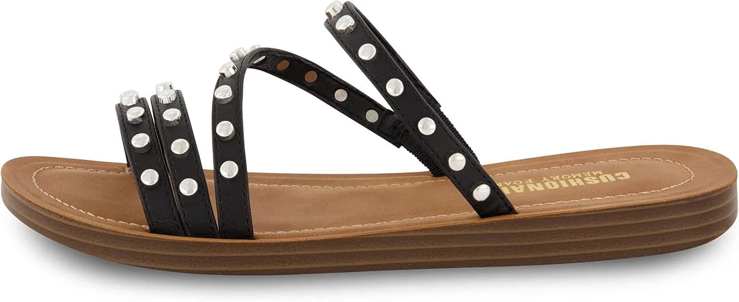 CUSHIONAIRE Women's Andrea strappy stud slide sandal  Memory Foam