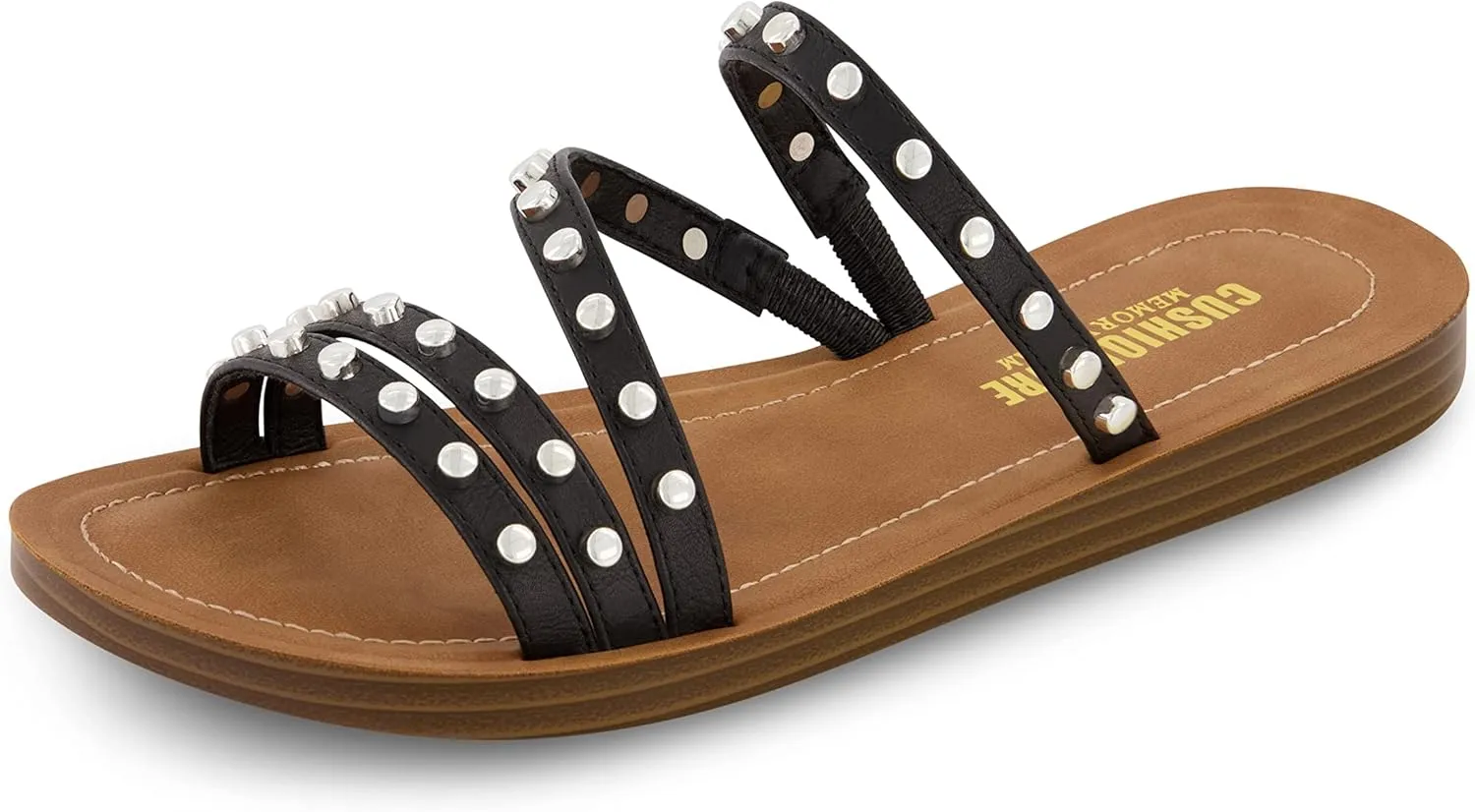 CUSHIONAIRE Women's Andrea strappy stud slide sandal  Memory Foam