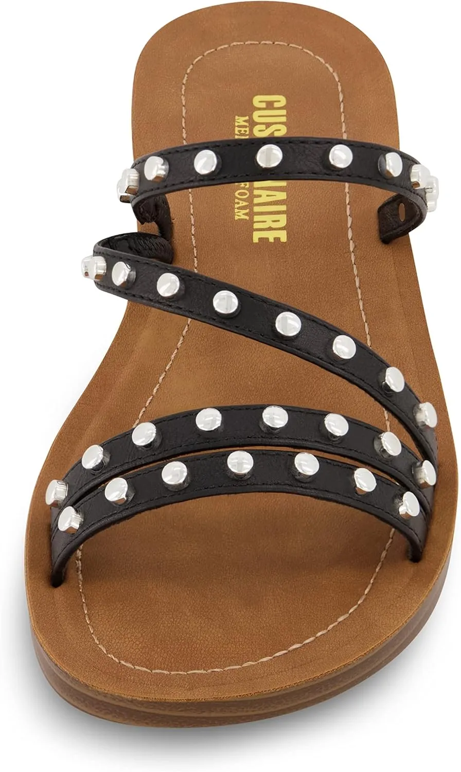 CUSHIONAIRE Women's Andrea strappy stud slide sandal  Memory Foam