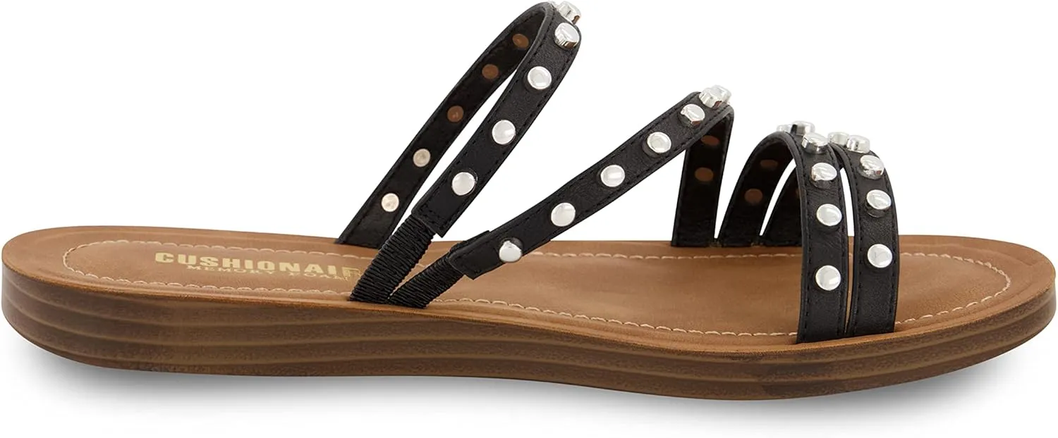 CUSHIONAIRE Women's Andrea strappy stud slide sandal  Memory Foam