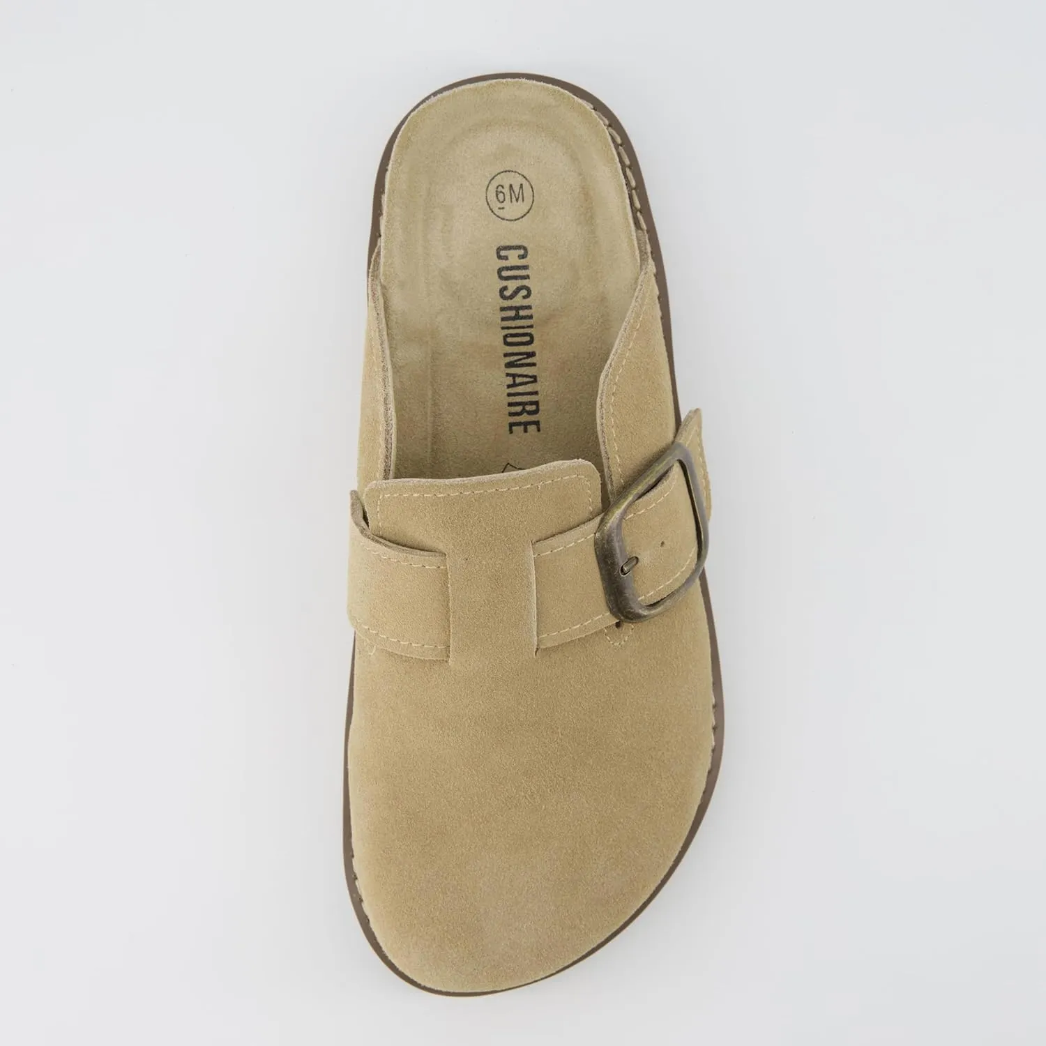 CUSHIONAIRE Women's Blain Genuine Suede Slip-On Clogs with   Memory Foam & Chic Buckle Mule - Comfortable, Non-Slip, Wide Widths Available