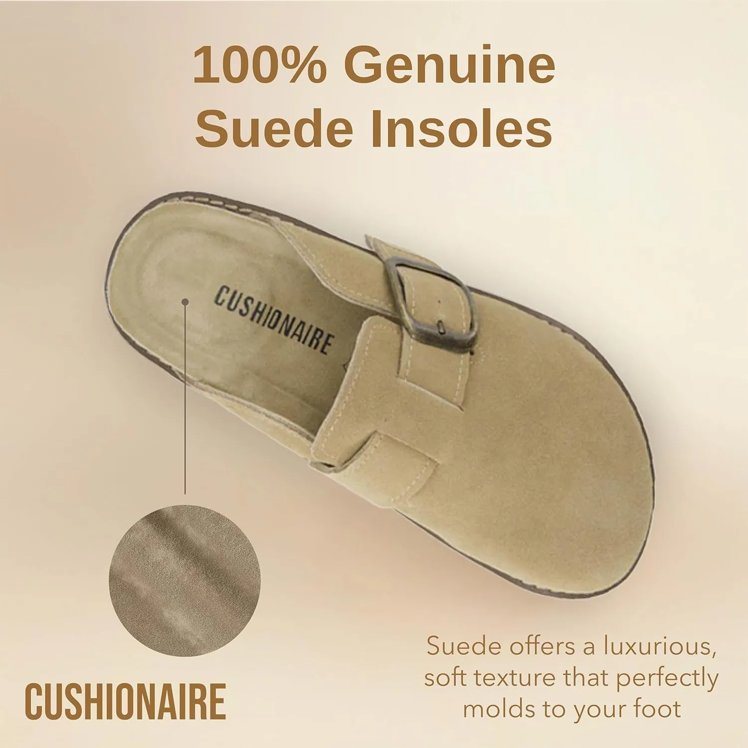 CUSHIONAIRE Women's Blain Genuine Suede Slip-On Clogs with   Memory Foam & Chic Buckle Mule - Comfortable, Non-Slip, Wide Widths Available