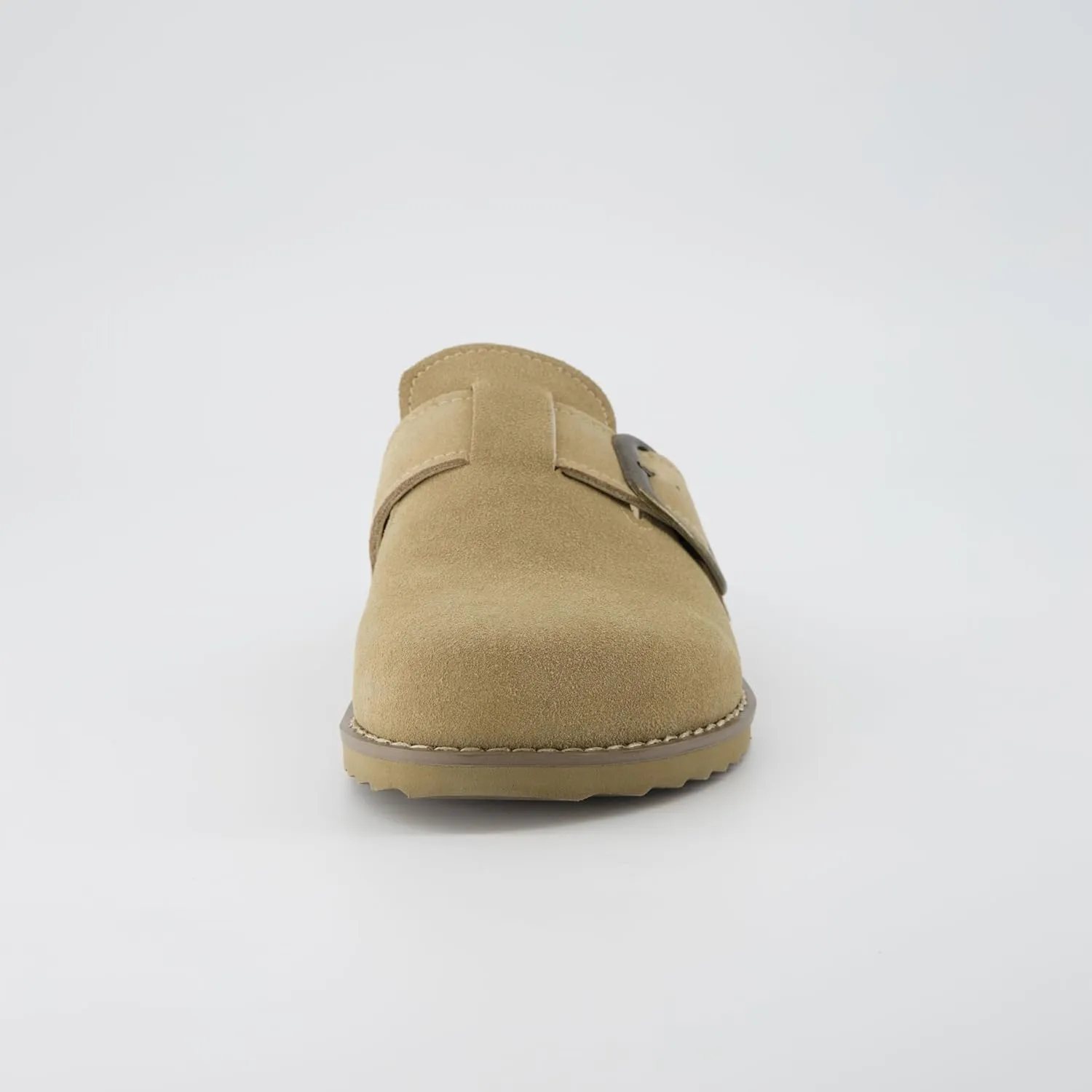 CUSHIONAIRE Women's Blain Genuine Suede Slip-On Clogs with   Memory Foam & Chic Buckle Mule - Comfortable, Non-Slip, Wide Widths Available