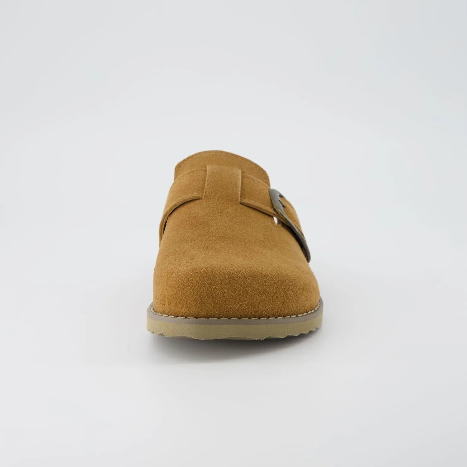 CUSHIONAIRE Women's Blain Genuine Suede Slip-On Clogs with   Memory Foam & Chic Buckle Mule - Comfortable, Non-Slip, Wide Widths Available
