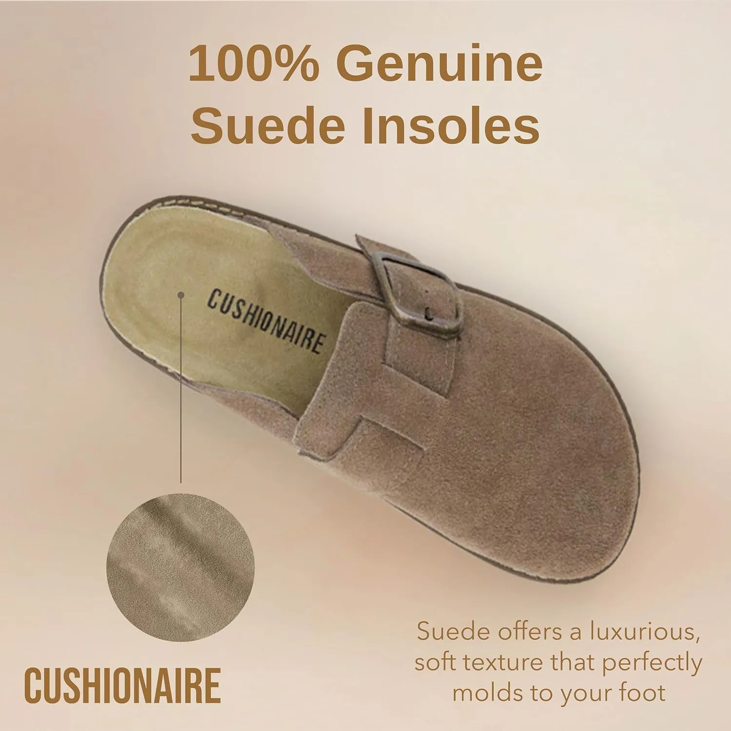 CUSHIONAIRE Women's Blain Genuine Suede Slip-On Clogs with   Memory Foam & Chic Buckle Mule - Comfortable, Non-Slip, Wide Widths Available